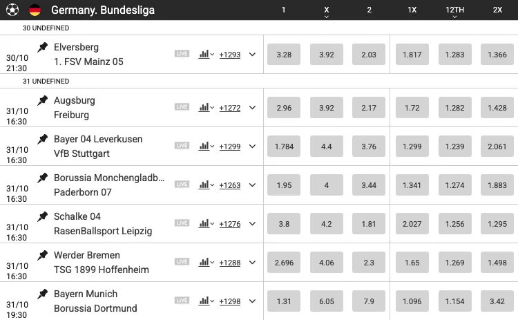 PariPulse Live section listing in-play football and tennis matches with scores, match time and live odds