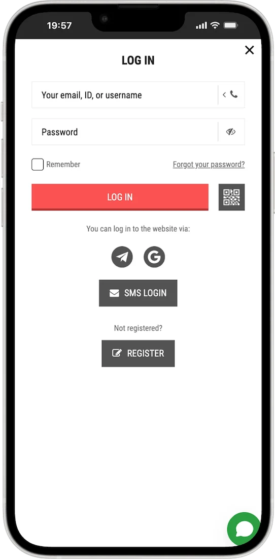 The PariPulse login form with the email, ID or username field, password, Remember, Forgot your password and the Telegram, Google and SMS login options